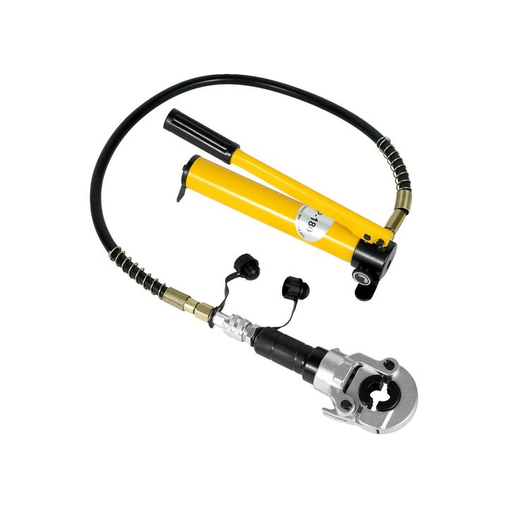 Hidraulikus présfogó, szénacél szerkezet, hatékony krimpelőerő, sárga, V matricaméretek: 12mm-28mm, TH matricaméretek: 16mm-32mm