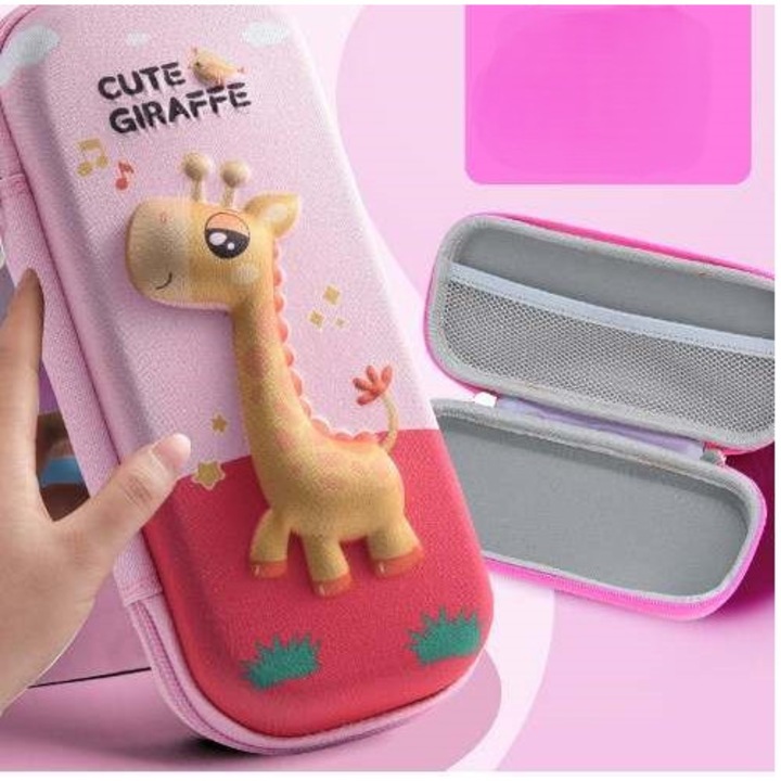 Penar cu compartiment rigid imprimat cu model 3D Giraffe, 1 fermoar