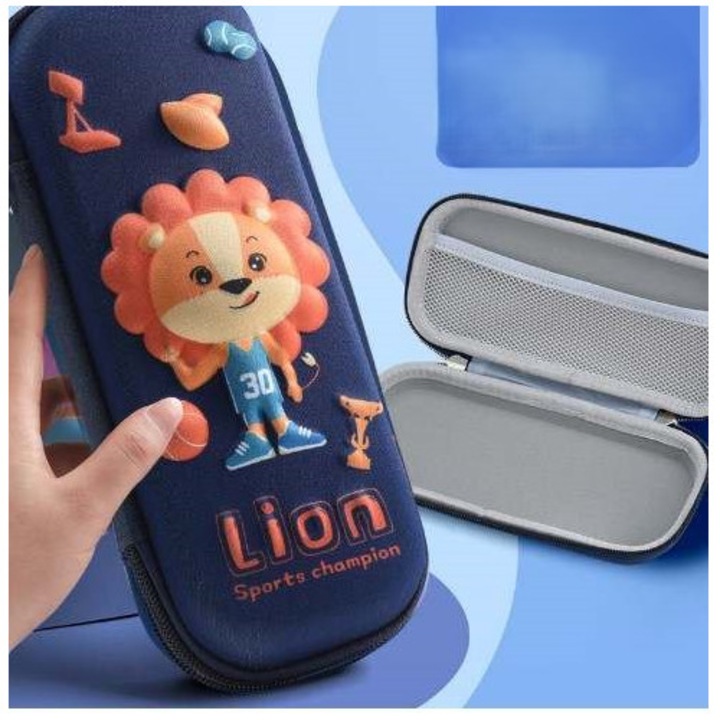 Penar cu compartiment rigid imprimat cu model 3D Lion, 1 fermoar