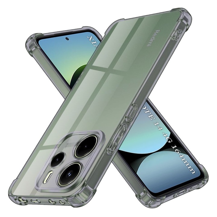 Husa pentru Xiaomi Redmi Note 14 4G (Standard), SKYDDAR INNOVATION, Shockproof Clear Silicone, Silicon Slim, set cu sticker, Fumuriu