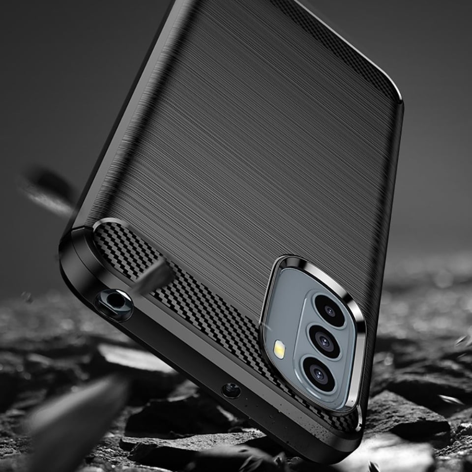 Husa pentru Motorola Moto G31 / Moto G41, SKYDDAR INNOVATION, Carbon Silicone, din Silicon Slim, cu textura Fibra Carbon, set cu sticker, Negru