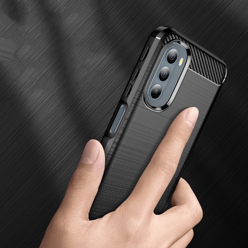 Husa pentru Motorola Moto G31 / Moto G41, SKYDDAR INNOVATION, Carbon Silicone, din Silicon Slim, cu textura Fibra Carbon, set cu sticker, Negru