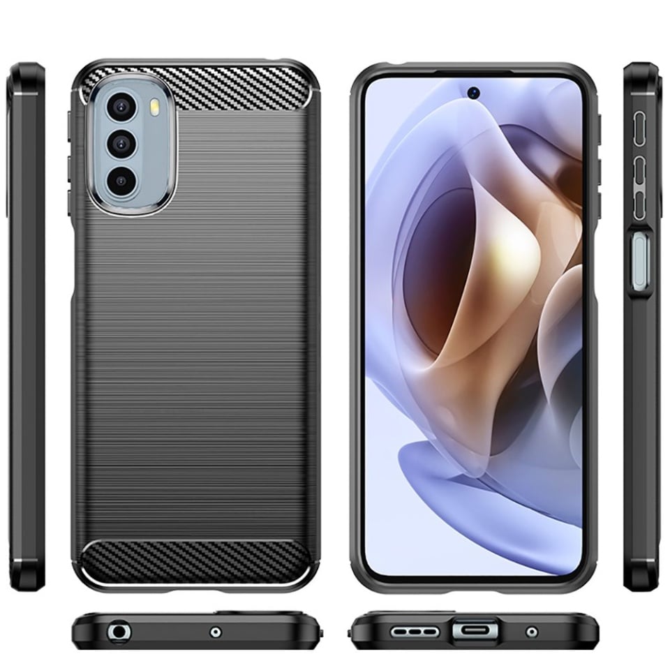 Husa pentru Motorola Moto G31 / Moto G41, SKYDDAR INNOVATION, Carbon Silicone, din Silicon Slim, cu textura Fibra Carbon, set cu sticker, Negru