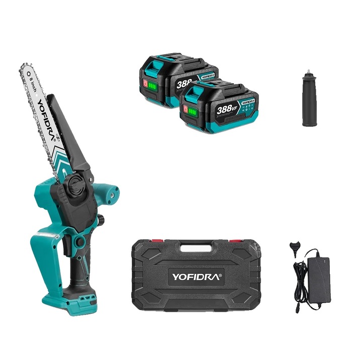 Láncfűrészek, Kefe nélküli motor, Digitális kijelző, 2 akkumulátor, 8 hüvelyk, 4500W