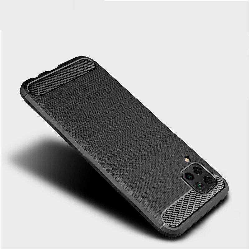 Husa pentru Huawei P40 Lite, SKYDDAR INNOVATION, Carbon Silicone, din Silicon Slim, cu textura Fibra Carbon, set cu sticker, Negru