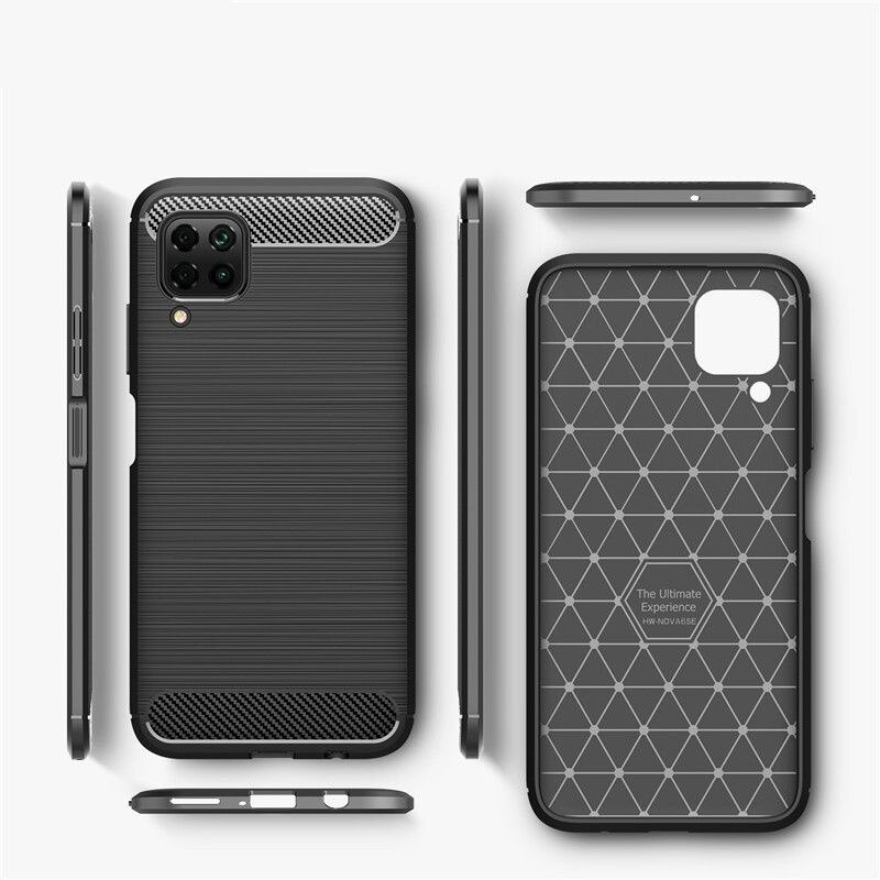 Husa pentru Huawei P40 Lite, SKYDDAR INNOVATION, Carbon Silicone, din Silicon Slim, cu textura Fibra Carbon, set cu sticker, Negru