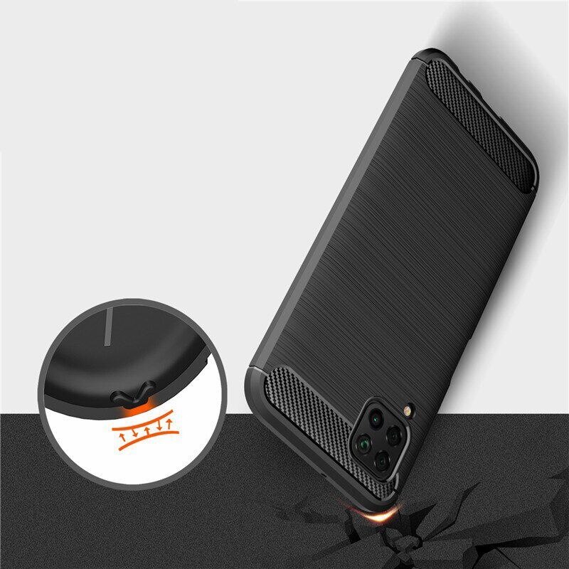 Husa pentru Huawei P40 Lite, SKYDDAR INNOVATION, Carbon Silicone, din Silicon Slim, cu textura Fibra Carbon, set cu sticker, Negru