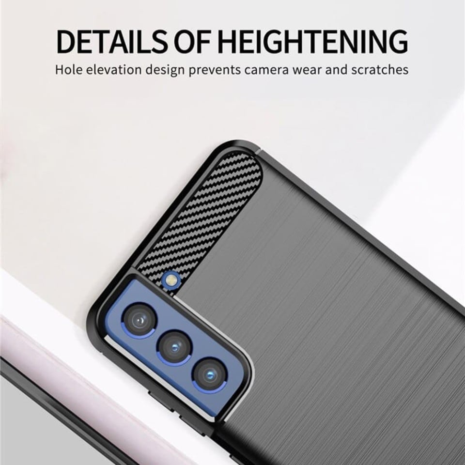 Husa pentru Samsung Galaxy S21 FE 5G, SKYDDAR INNOVATION, Carbon Silicone, din Silicon Slim, cu textura Fibra Carbon, set cu sticker, Negru