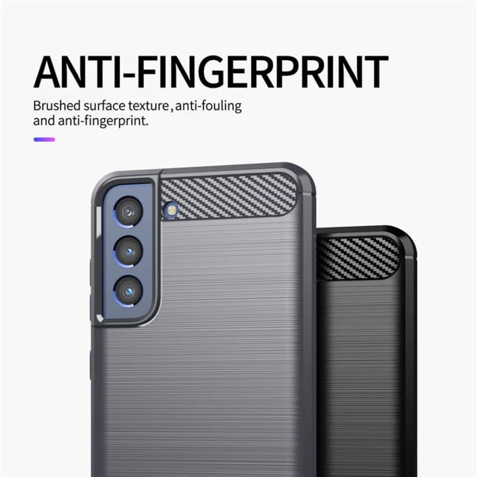 Husa pentru Samsung Galaxy S21 FE 5G, SKYDDAR INNOVATION, Carbon Silicone, din Silicon Slim, cu textura Fibra Carbon, set cu sticker, Negru