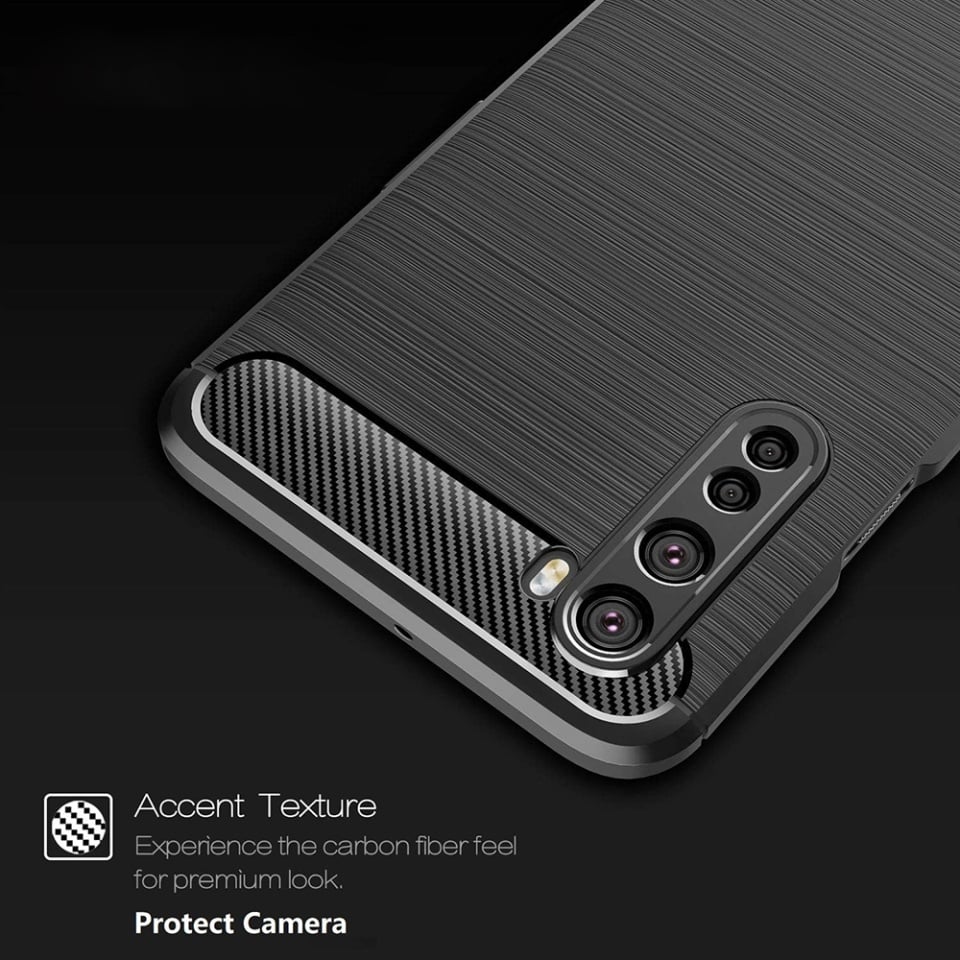 Husa pentru OnePlus Nord 5G, SKYDDAR INNOVATION, Carbon Silicone, din Silicon Slim, cu textura Fibra Carbon, set cu sticker, Negru