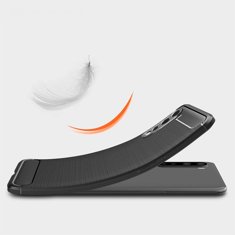 Husa pentru OnePlus Nord 5G, SKYDDAR INNOVATION, Carbon Silicone, din Silicon Slim, cu textura Fibra Carbon, set cu sticker, Negru