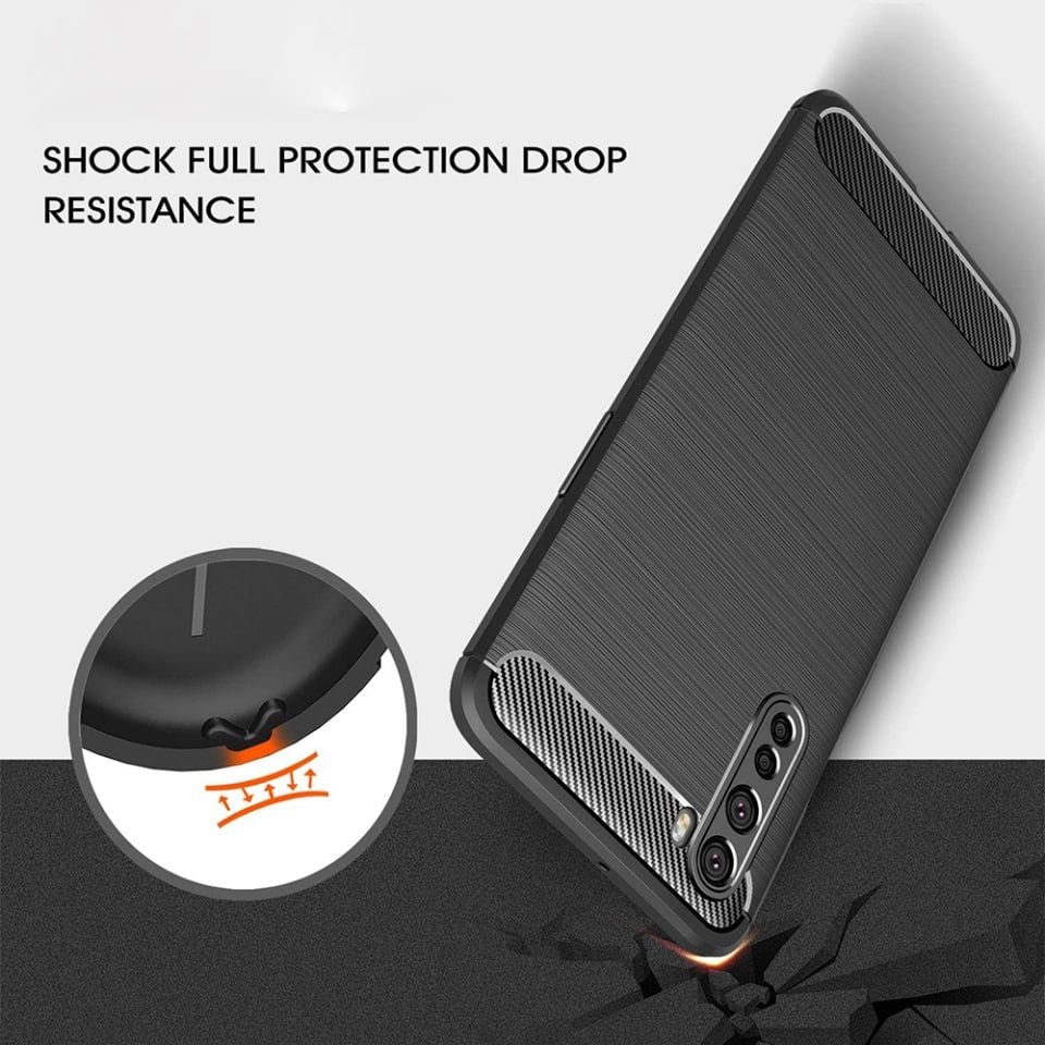 Husa pentru OnePlus Nord 5G, SKYDDAR INNOVATION, Carbon Silicone, din Silicon Slim, cu textura Fibra Carbon, set cu sticker, Negru