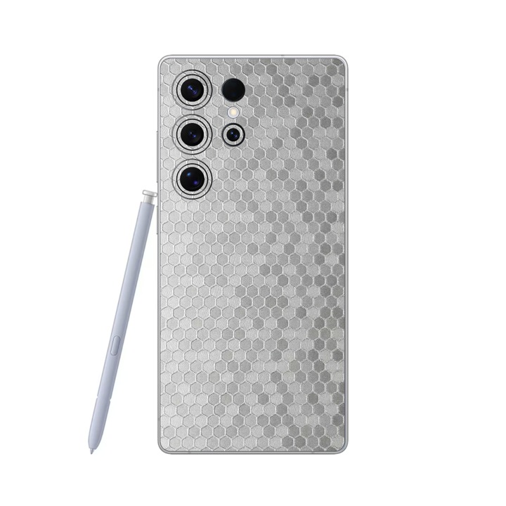 iSkinz фолио за Samsung Galaxy S25 Ultra - сребристо, цвят Honeycomb, 360° изрязване, пълно покритие с лепило, защита на гърба и страните