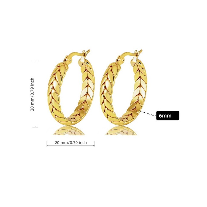 Női fülbevaló, ötvözött acél, búzaszem design, 20 mm, arany tónusú