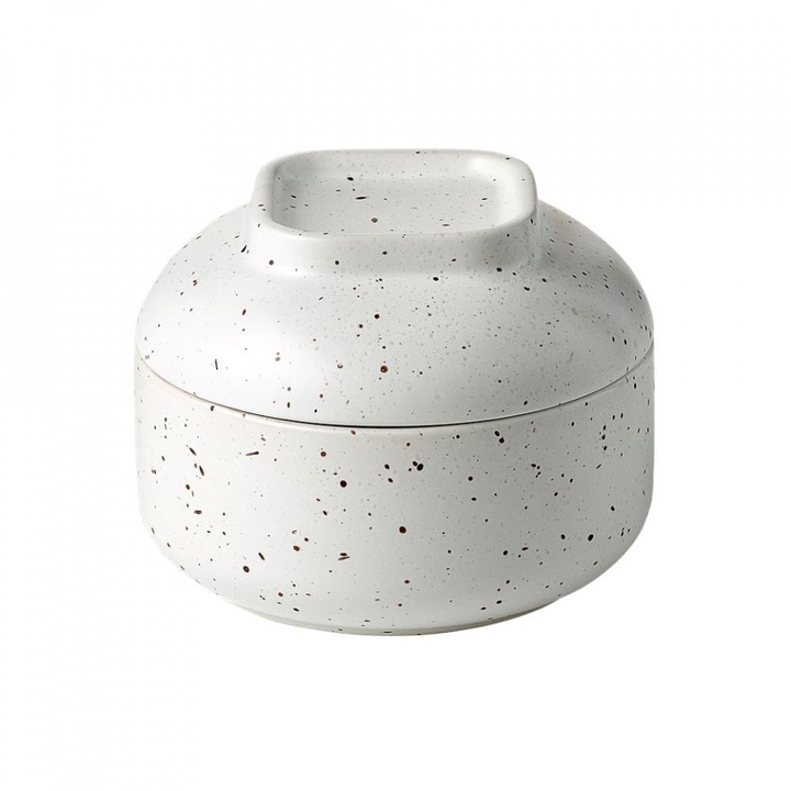 Recipient cu capac alb din ceramica 9x12 cm Forma Bolia