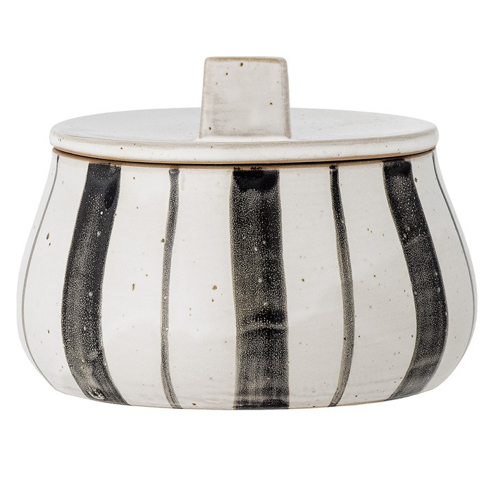 Recipient cu capac crem/negru din ceramica 300 ml Maryta Bloomingville