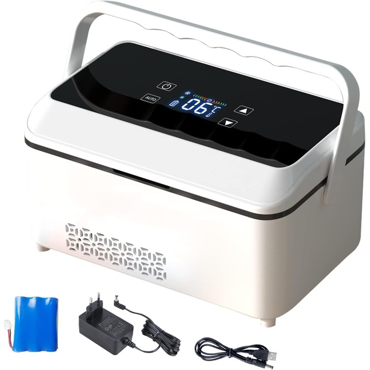 Geanta de calatorie pentru racitor de insulina, cutie portabila pentru racitor de insulina, frigider portabil pentru medicamente, sistem de alarma si afisaj LED, incarcator USB, afisaj LCD 0-18 ℃, capacitate mare, 1 baterie, WALALLA