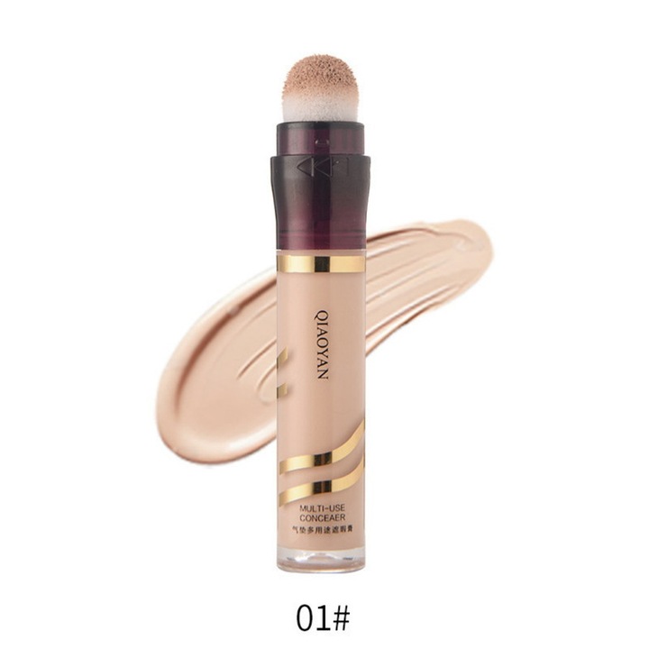 Коректор с апликатор гъба, Qiaoyan, порцеланово розов нюанс, 25гр, водоустойчив и устойчив на изпотяване