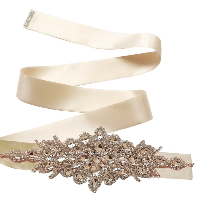 Anyasági öv virágokkal, textil, RDWESZOD, tejfehér, 270x4cm, 1 öv szett