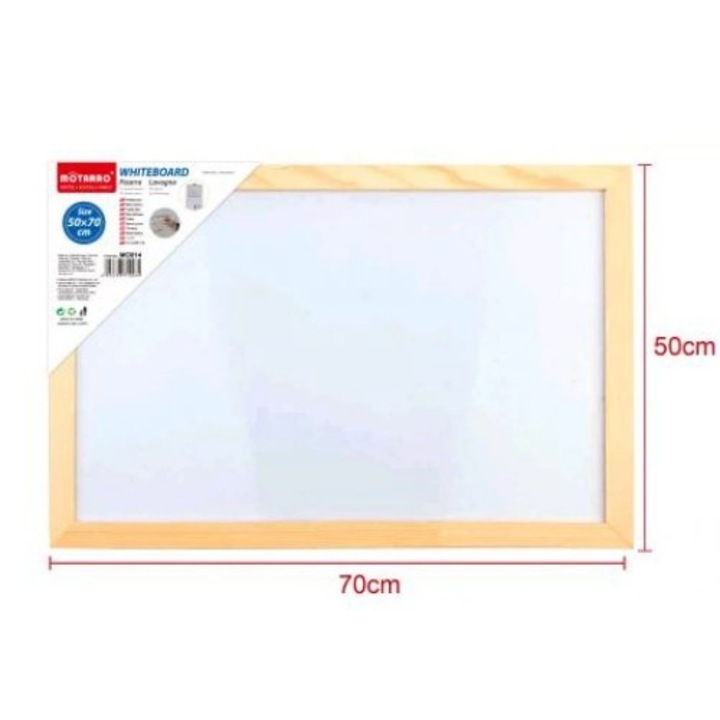 50×70 cm mágneses törölhető fehértábla natúr fenyőfa kerettel, fali szerelékkel