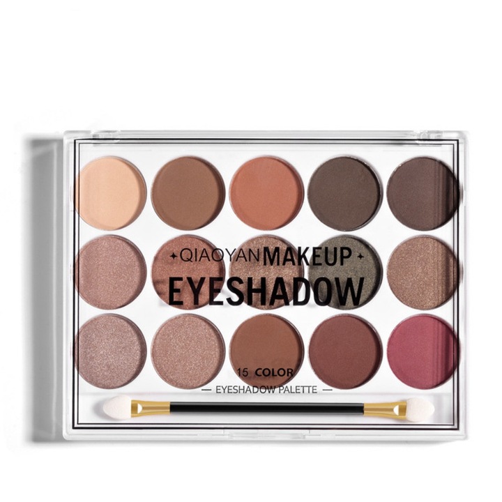 Fard de pleoape, Qiaoyan, paleta cu 15 nuante mate perlate, tonuri pamantii,2#