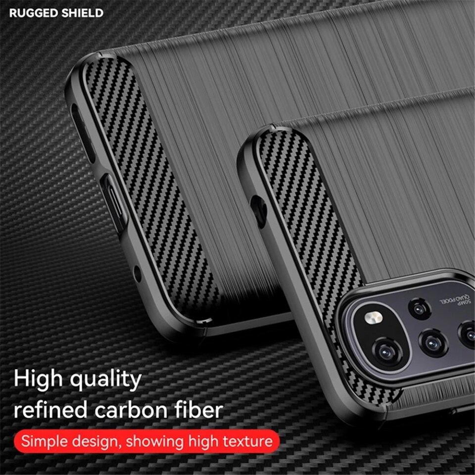 Husa pentru Motorola Moto G22, SKYDDAR INNOVATION, Carbon Silicone, din Silicon Slim, cu textura Fibra Carbon, set cu sticker, Negru