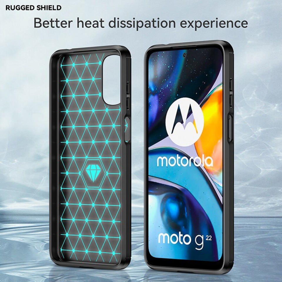 Husa pentru Motorola Moto G22, SKYDDAR INNOVATION, Carbon Silicone, din Silicon Slim, cu textura Fibra Carbon, set cu sticker, Negru