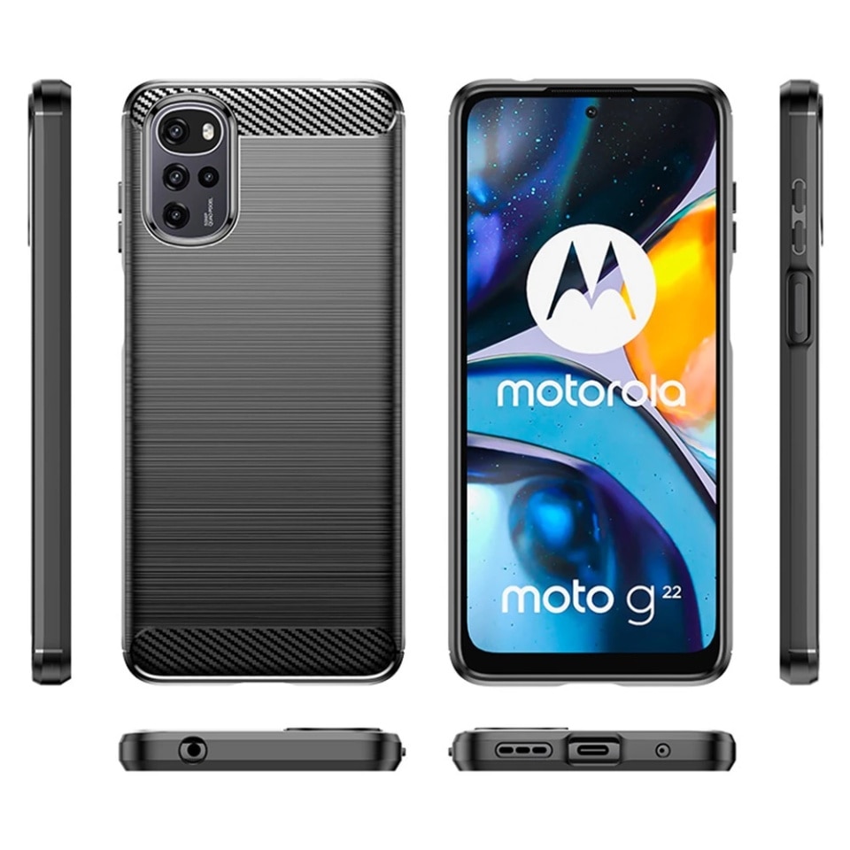 Husa pentru Motorola Moto G22, SKYDDAR INNOVATION, Carbon Silicone, din Silicon Slim, cu textura Fibra Carbon, set cu sticker, Negru
