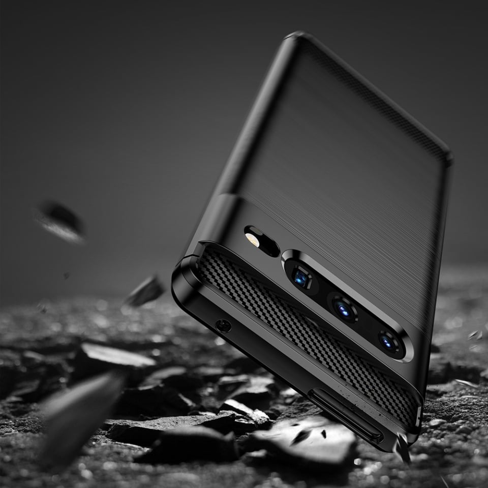 Husa pentru Google Pixel 7 Pro, SKYDDAR INNOVATION, Carbon Silicone, din Silicon Slim, cu textura Fibra Carbon, set cu sticker, Negru