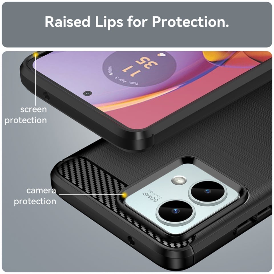 Husa pentru Motorola Moto G84, SKYDDAR INNOVATION, Carbon Silicone, din Silicon Slim, cu textura Fibra Carbon, set cu sticker, Negru