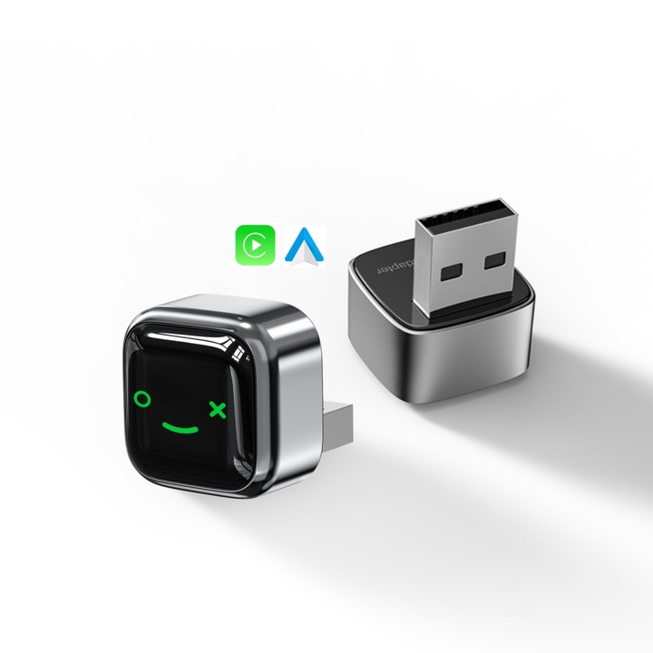 Adaptor CarPlay fara fir, 2-in-1 CarPlay si Android Auto Adaptor Smart fara fir Mini USB Zinc Alloy Grey, Pentru masina cu CarPlay cu fir incorporat sau Android Auto, pentru iOS 10 + & Android 11 +