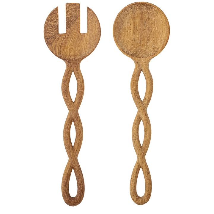 Set 2 ustensile pentru salata maro din lemn Pinar Bloomingville