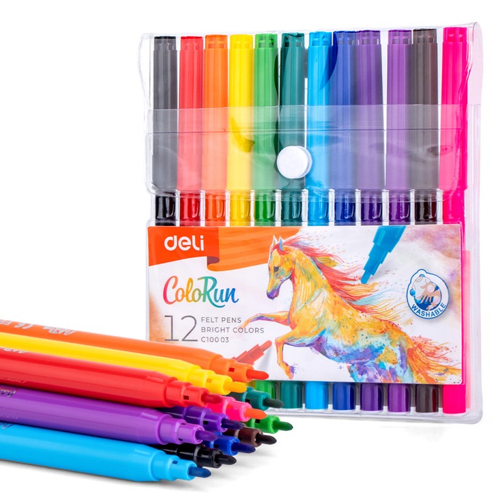 Set carioci Deli 12 culori pastel, non-toxice, 10.2mm x 145mm