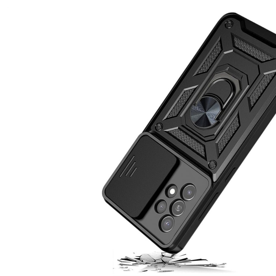 Husa pentru Samsung Galaxy A52, SKYDDAR INNOVATION, CamShield, set cu sticker, Negru