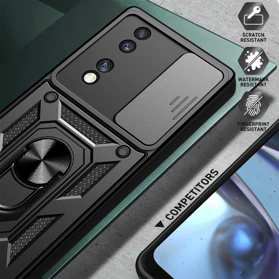Husa pentru Honor 70, SKYDDAR INNOVATION, CamShield, Inel magnetic, set cu sticker, Negru
