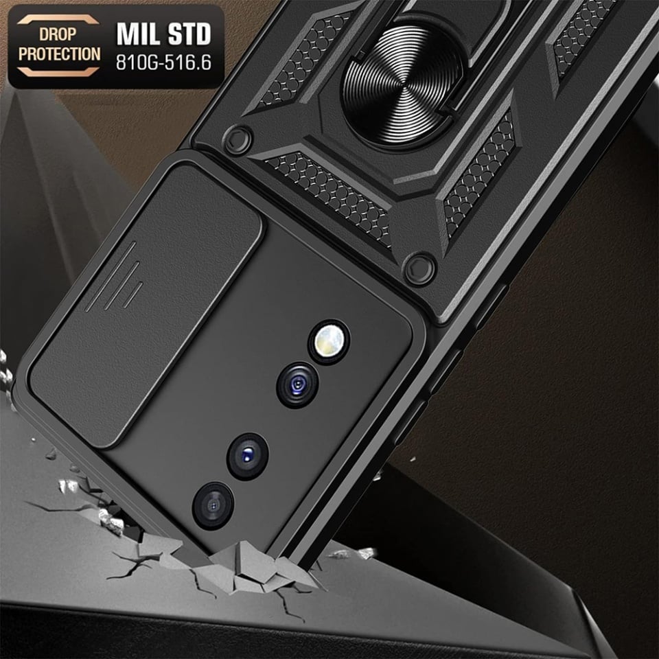 Husa pentru Honor 70, SKYDDAR INNOVATION, CamShield, Inel magnetic, set cu sticker, Negru
