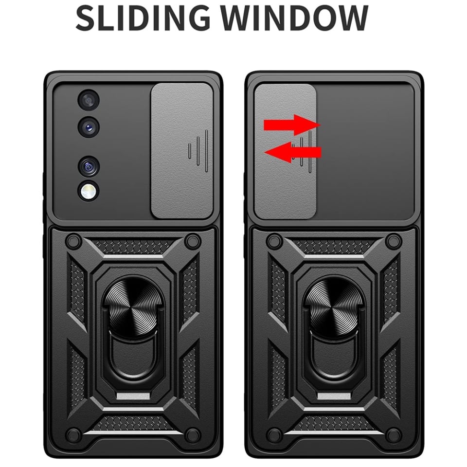 Husa pentru Honor 70, SKYDDAR INNOVATION, CamShield, Inel magnetic, set cu sticker, Negru