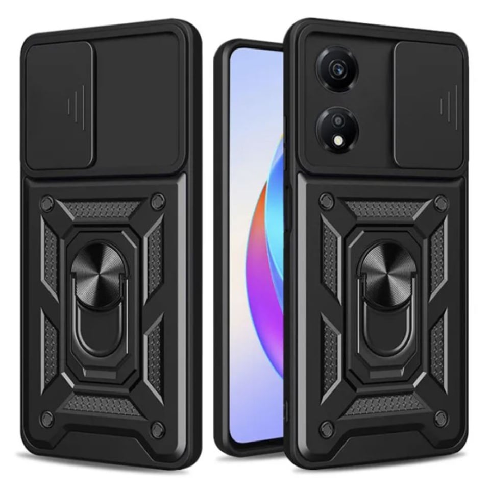 Husa pentru Honor X7b / 90 Smart / X7b 5G, SKYDDAR INNOVATION, CamShield, Inel magnetic, set cu sticker, Negru