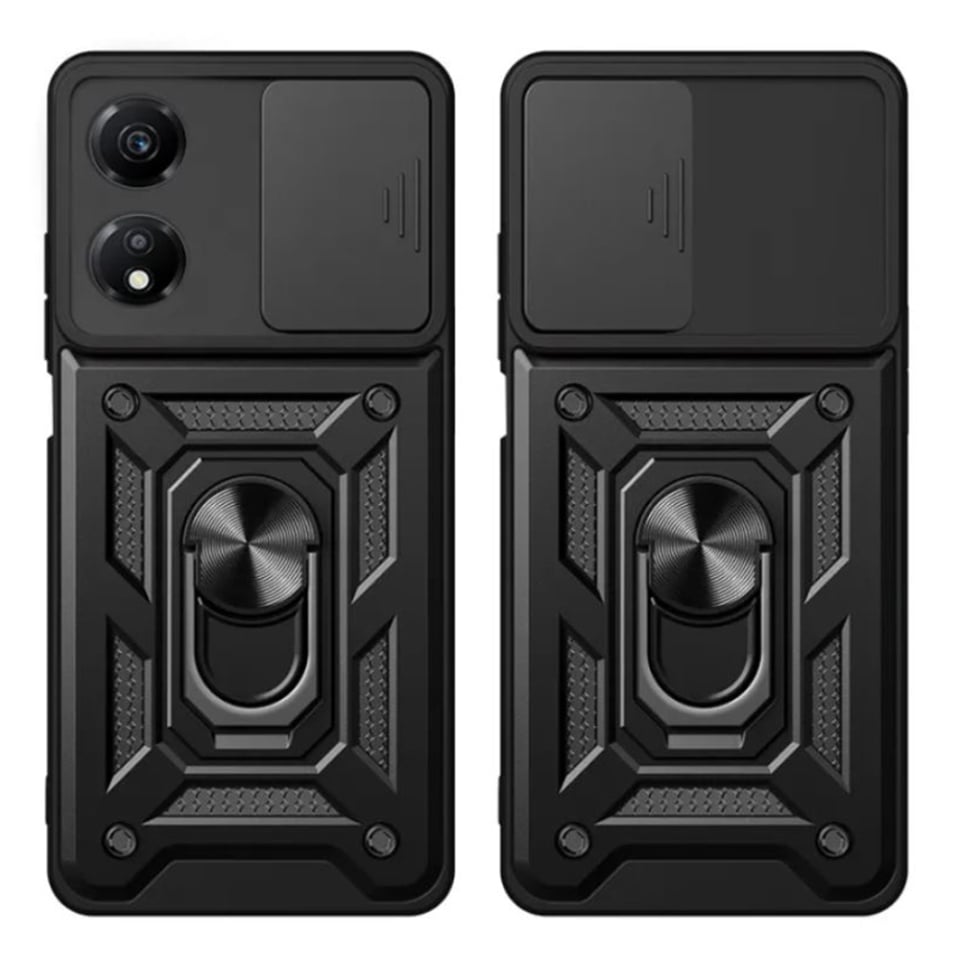Husa pentru Honor X7b / 90 Smart / X7b 5G, SKYDDAR INNOVATION, CamShield, Inel magnetic, set cu sticker, Negru