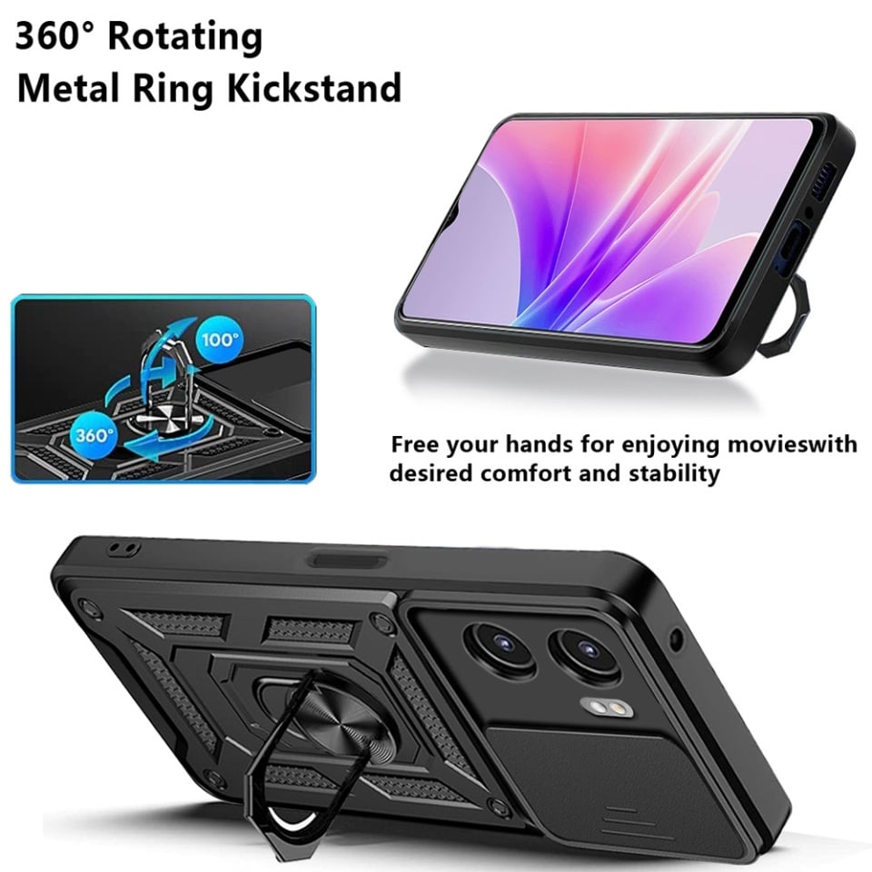 Husa pentru Oppo A57 4G / A57s / OnePlus Nord N20 SE, SKYDDAR INNOVATION, CamShield, Inel magnetic, set cu sticker, Negru