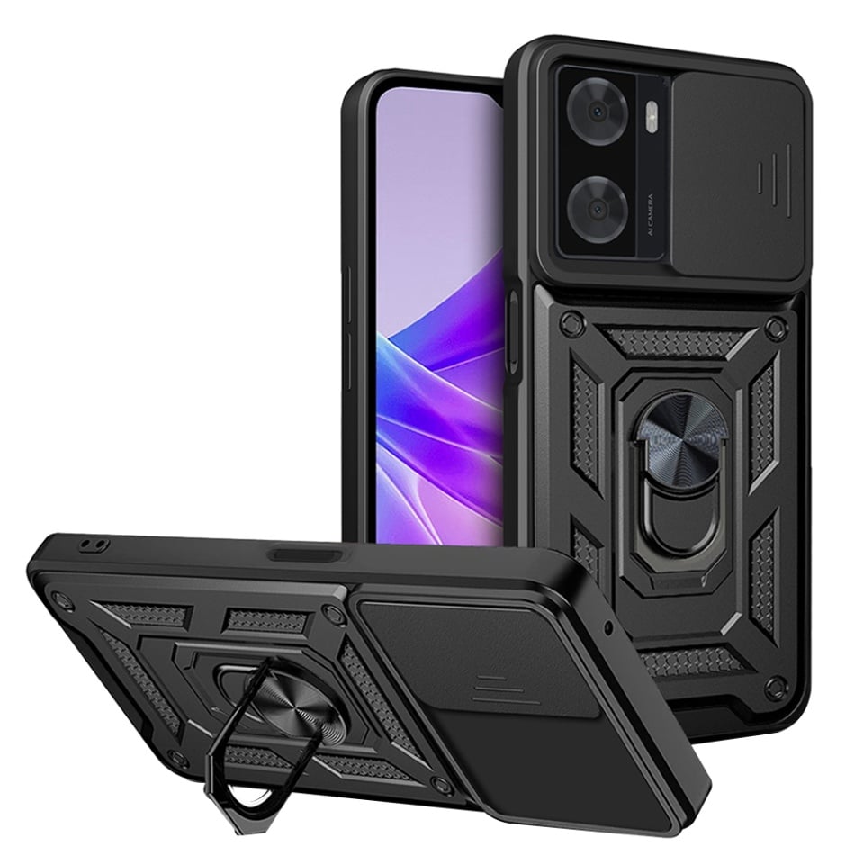 Husa pentru Oppo A57 4G / A57s / OnePlus Nord N20 SE, SKYDDAR INNOVATION, CamShield, Inel magnetic, set cu sticker, Negru