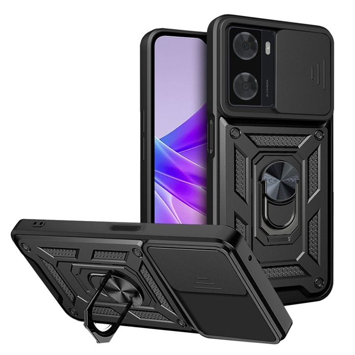 Husa pentru Oppo A57 4G / A57s / OnePlus Nord N20 SE, SKYDDAR INNOVATION, CamShield, Inel magnetic, set cu sticker, Negru