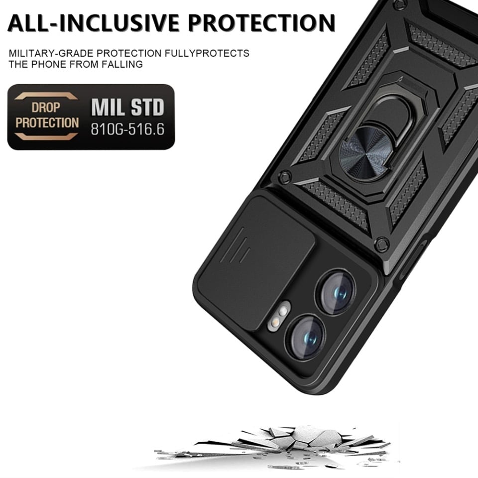 Husa pentru Oppo A57 4G / A57s / OnePlus Nord N20 SE, SKYDDAR INNOVATION, CamShield, Inel magnetic, set cu sticker, Negru