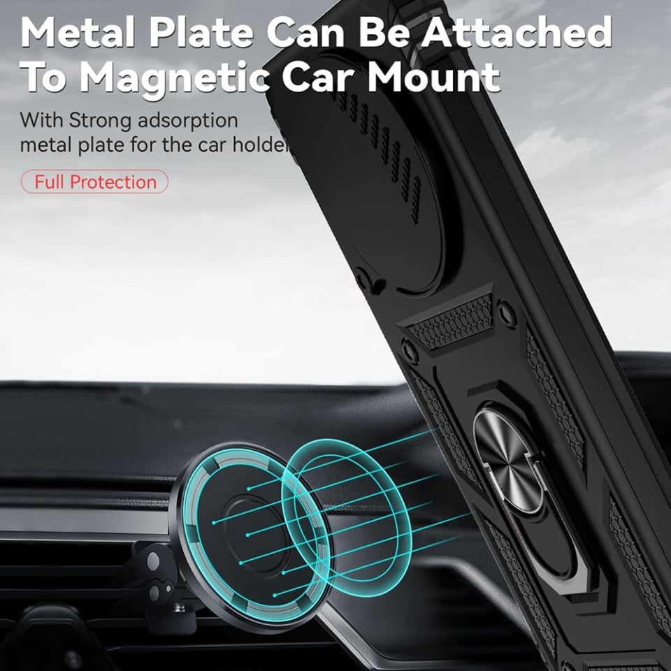 Husa pentru Honor Magic5 Lite, SKYDDAR INNOVATION, CamShield, Inel magnetic, set cu sticker, Negru