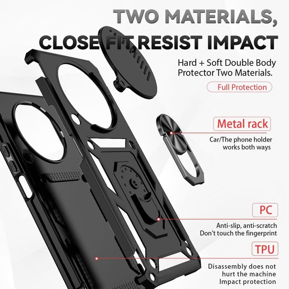 Husa pentru Honor Magic5 Lite, SKYDDAR INNOVATION, CamShield, Inel magnetic, set cu sticker, Negru