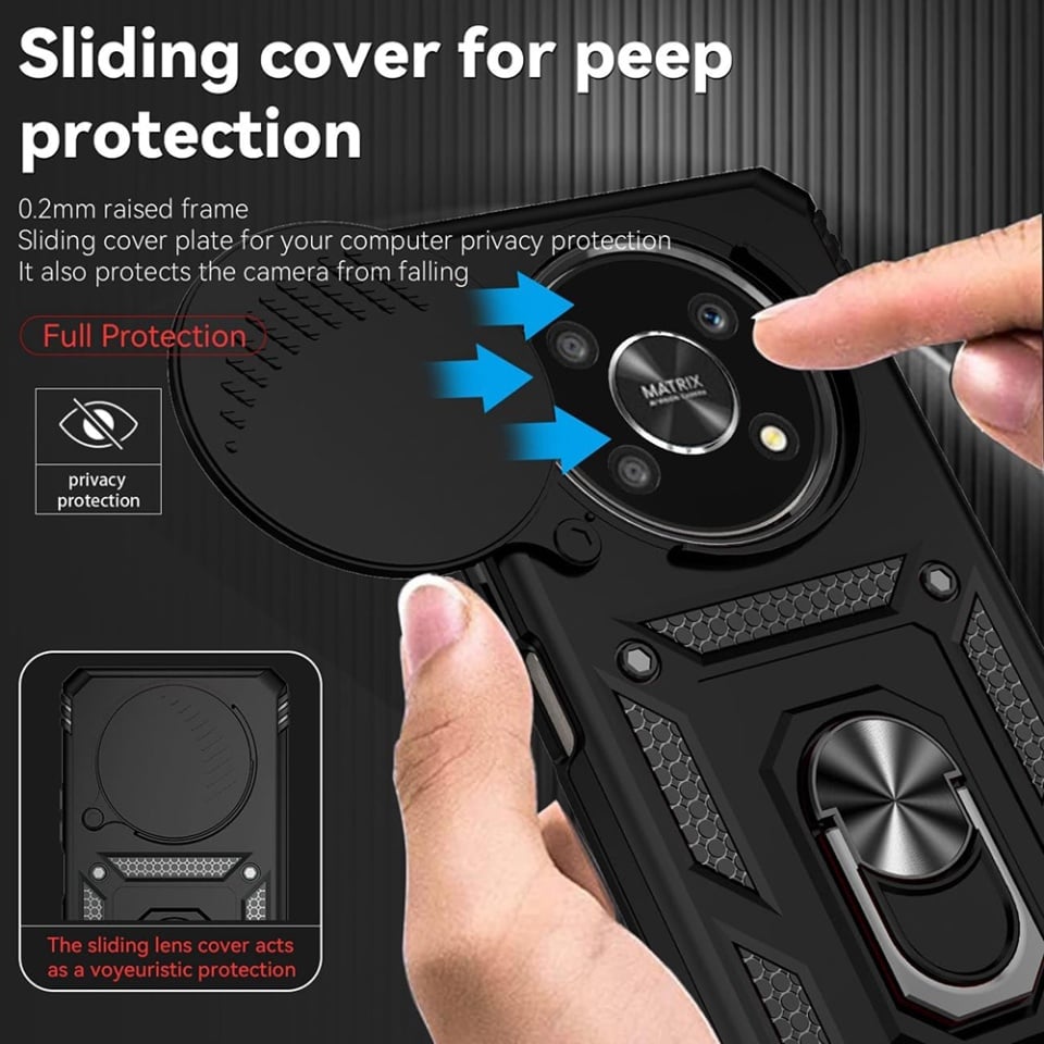 Husa pentru Honor Magic5 Lite, SKYDDAR INNOVATION, CamShield, Inel magnetic, set cu sticker, Negru
