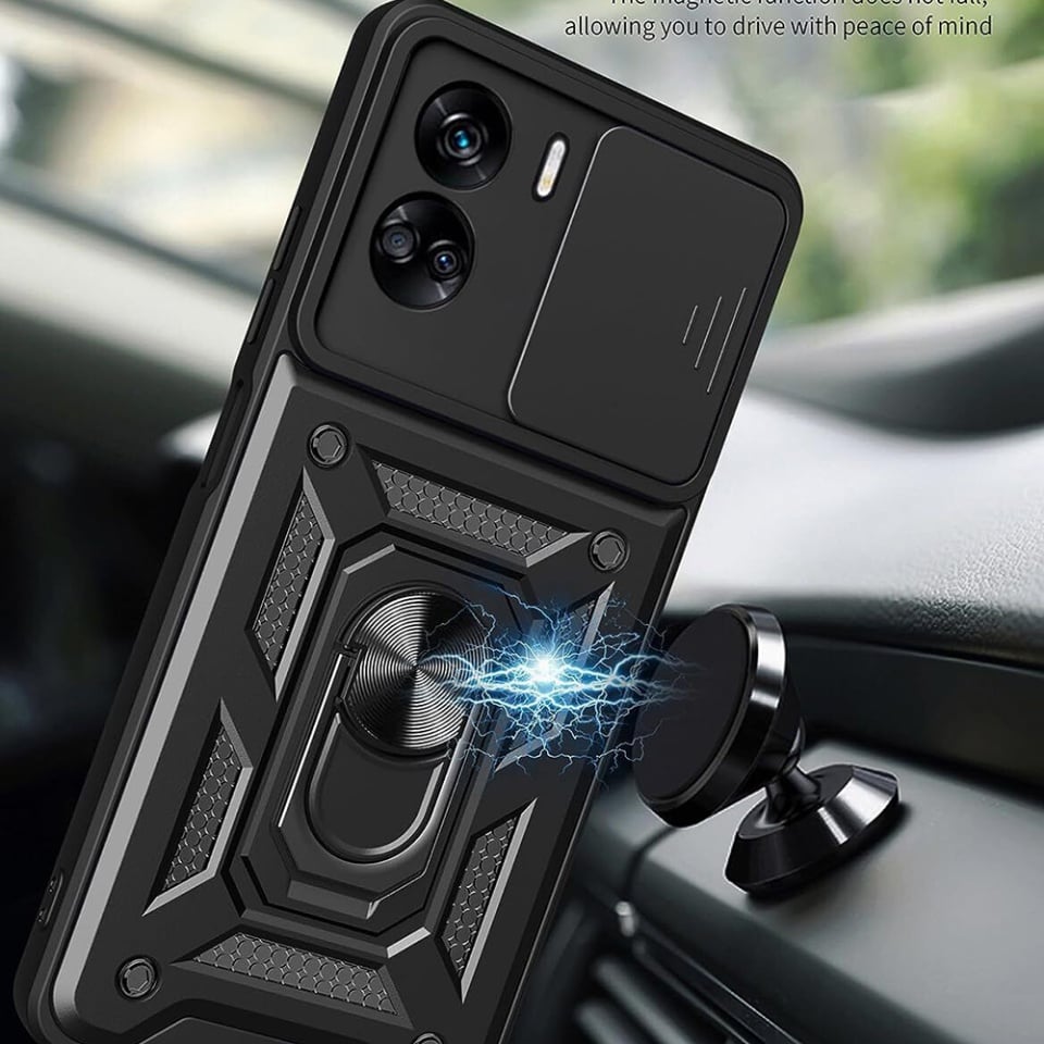 Husa pentru Honor 90 Lite, SKYDDAR INNOVATION, CamShield, Inel magnetic, set cu sticker, Negru