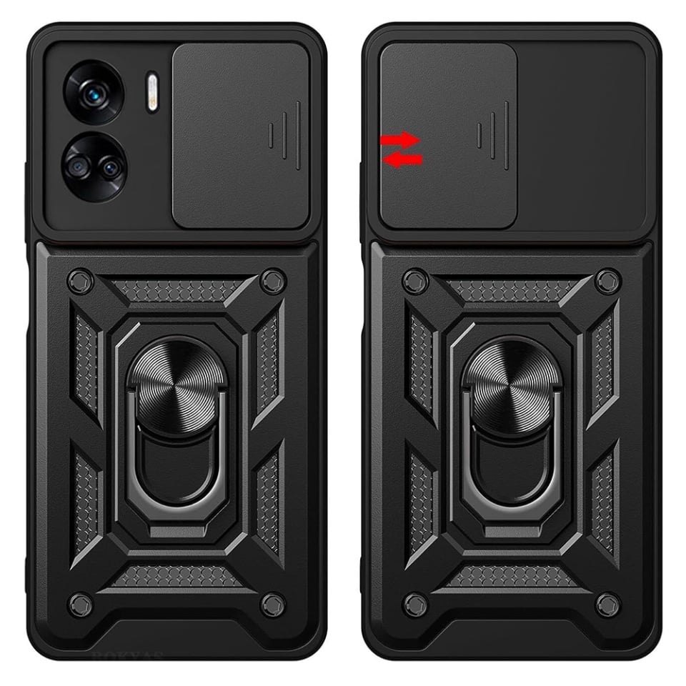 Husa pentru Honor 90 Lite, SKYDDAR INNOVATION, CamShield, Inel magnetic, set cu sticker, Negru