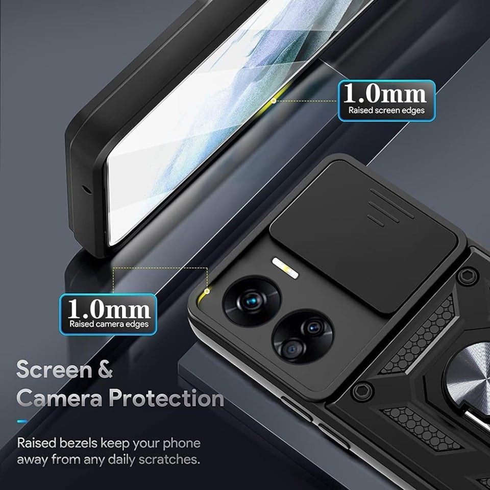 Husa pentru Honor 90 Lite, SKYDDAR INNOVATION, CamShield, Inel magnetic, set cu sticker, Negru