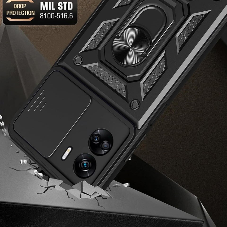 Husa pentru Honor 90 Lite, SKYDDAR INNOVATION, CamShield, Inel magnetic, set cu sticker, Negru